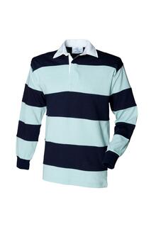 Спортивная рубашка-поло для регби с длинными рукавами и вышитыми полосками Front Row, синий