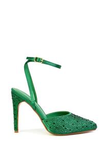 Туфли из двух частей &apos;Indyah&apos; со стразами и ремешком на щиколотке, высокие туфли на шпильке XY London, зеленый