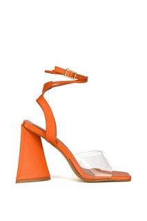 Туфли из плексигласа с квадратным носком и шнуровкой до щиколотки «Георгин» на массивном блочном высоком каблуке XY London, оранжевый