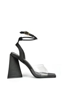Туфли из плексигласа с квадратным носком и шнуровкой до щиколотки «Георгин» на массивном блочном высоком каблуке XY London, черный