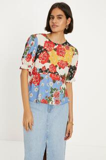 Чайная блузка с короткими рукавами и цветочным принтом Oasis, мультиколор