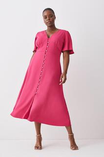 Чайное платье миди из крепа премиум-класса Curve Oasis, розовый