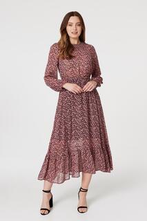 Чайное платье миди с цветочным принтом и оборками Izabel London, розовый