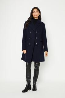 Пальто из искусственной шерсти в стиле милитари на пуговицах Wallis, темно-синий