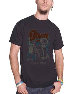 Потертая футболка с плакатом World Tour 1972 года David Bowie, черный