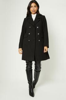 Пальто из искусственной шерсти в стиле милитари на пуговицах Wallis, черный