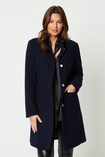 Пальто из искусственной шерсти с воротником-воронкой Wallis, темно-синий