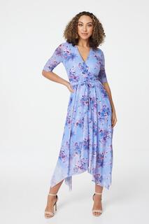 Чайное платье с запахом и цветочным принтом Izabel London, фиолетовый