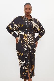 Большие размеры Платье-рубашка из крепа Джерси с принтом бабочки Karen Millen, черный