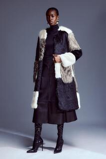 Пальто контрастного цвета из искусственного меха в стиле пэчворк Karen Millen, мультиколор