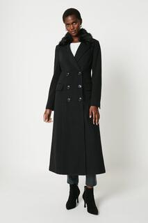 Пальто макси в стиле милитари из искусственного меха из твила Wallis, черный