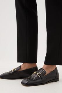 Кожаные лоферы с квадратным носком и шипами Karen Millen, черный