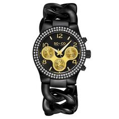 Часы Chelsea 5013A, 38 мм, с кристаллами и шипованной цепочкой, с матовым циферблатом SO&amp;CO, золото So&Co