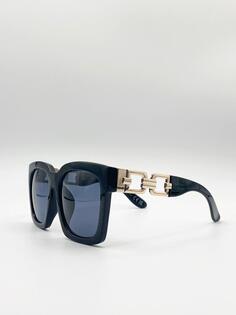 Большие солнцезащитные очки с золотой цепочкой SVNX, черный