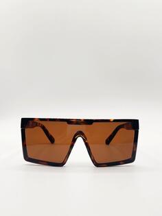 Большие солнцезащитные очки в квадратной оправе с плоским верхом черепаховой расцветки SVNX, коричневый