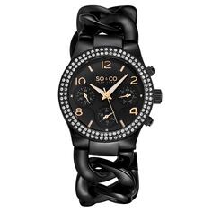 Часы Chelsea 5013A, 38 мм, с кристаллами и шипованной цепочкой, с матовым циферблатом SO&amp;CO, черный So&Co
