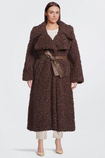 Пальто миди в стиле тедди больших размеров с поясом Karen Millen, коричневый