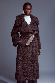 Пальто миди в стиле тедди с поясом Karen Millen, коричневый