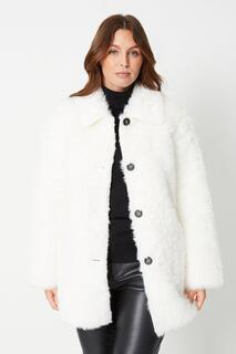 Пальто на пуговицах из искусственного меха Wallis, белый