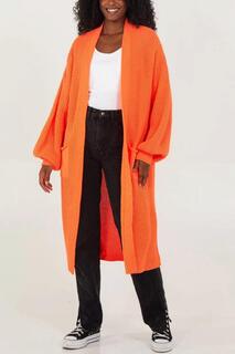 Большой вязаный кардиган миди с длинными рукавами и деталями карманов HOXTON GAL, оранжевый
