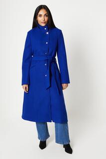 Пальто с запахом и поясом, воротником-воронкой и пуговицами Petite Wallis, синий