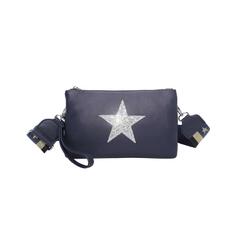 Маленькая сумка-мессенджер через плечо с блестящим звездным ремешком для гитары с двойным отделением Kitise, темно-синий