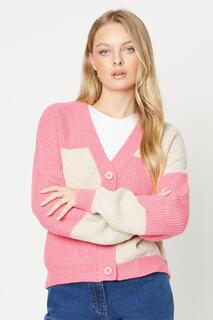 Большой свитер-кардиган в клетку с V-образным вырезом и косами Oasis, розовый