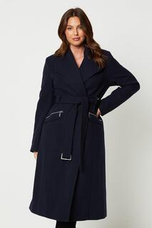 Пальто с поясом и молнией Wallis, темно-синий