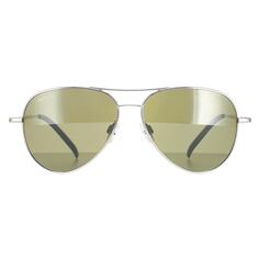 Маленькие солнцезащитные очки Aviator блестящие серебристые поляризованные зеленые каррара 555 нм Serengeti, серебро