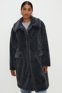 Пальто с удлиненным воротником из искусственного меха Dorothy Perkins, серый