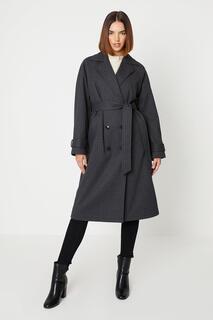 Пальто с поясом и узором «елочка» Oasis, серый