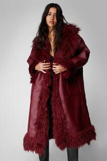 Длинное афганское пальто с отделкой из искусственной овчины и меховой отделкой Nasty Gal, красный