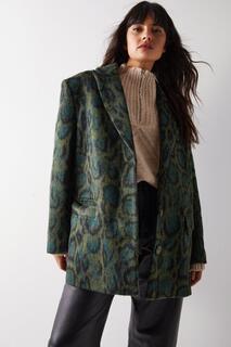 Пальто-блейзер со змеиной шерстью Warehouse, зеленый