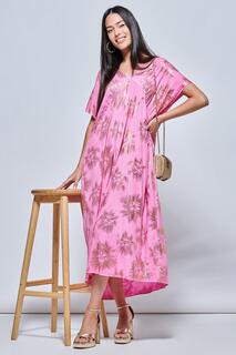 Праздничное платье-макси с короткими рукавами-туникой Jolie Moi, розовый