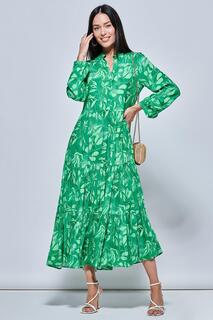 Праздничное платье-рубашка макси с длинными рукавами Jolie Moi, зеленый