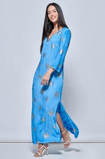 Праздничное платье-туника макси свободного кроя с рукавами 3/4 Jolie Moi, синий