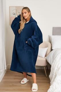 Длинное одеяло с капюшоном из флиса из шерпы большого размера Sienna, синий