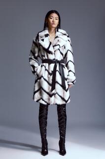 Длинное пальто Mono с поясом из искусственного меха Karen Millen, мультиколор