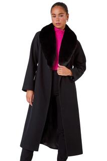 Длинное пальто Petite с воротником из искусственного меха Roman, черный