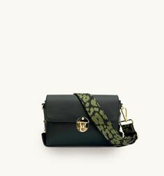 Черная кожаная сумка через плечо The Bloxsome с оливково-зеленым ремешком в форме гепарда Apatchy London, черный