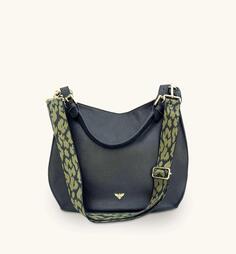 Черная кожаная сумка Harriet с ремешком в форме гепарда оливково-зеленого цвета Apatchy London, черный