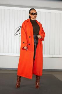 Длинное пальто премиум-класса Plus с шерстяным узором boohoo, оранжевый