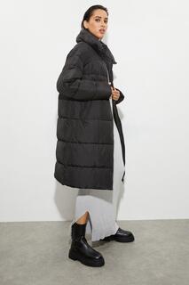 Длинное пальто с высоким пухом Dorothy Perkins, черный