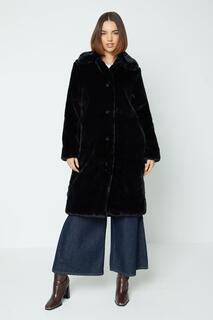 Длинное пальто с плюшевыми пуговицами из искусственного меха Oasis, черный