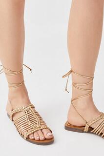 Кожаные сандалии с ремешками и завязками Karen Millen, золото