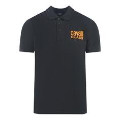 Черная рубашка поло с ярким логотипом бренда Cavalli Class, черный
