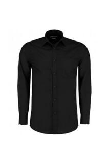 Приталенная рубашка из поплина с длинными рукавами Kustom Kit, черный