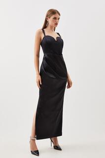 Приталенное итальянское атласное платье макси без рукавов с корсетом Karen Millen, черный