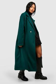 Приталенное пальто макси из шерстяной ткани boohoo, зеленый