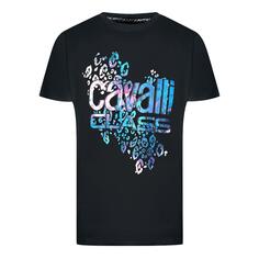 Черная футболка с леопардовым принтом и логотипом Cavalli Class, черный